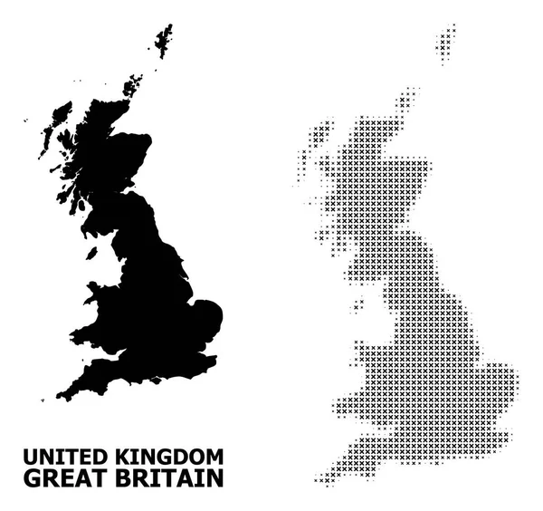 矢量半色调马赛克和大不列颠固体地图 — 图库矢量图片