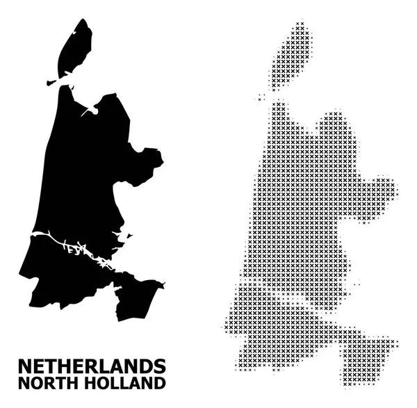 Vector medio tono mosaico y sólido mapa de Holanda Septentrional — Archivo Imágenes Vectoriales