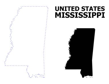 Vektör Kontur Resimli Mississippi Eyaleti Noktalı Haritası