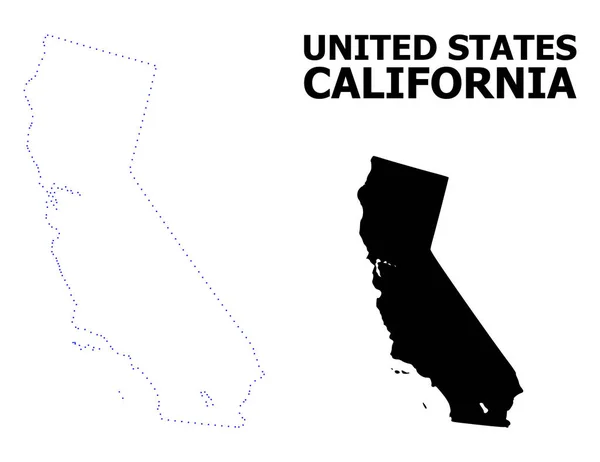 Vektorkontur gepunktete Karte von Kalifornien mit Namen — Stockvektor