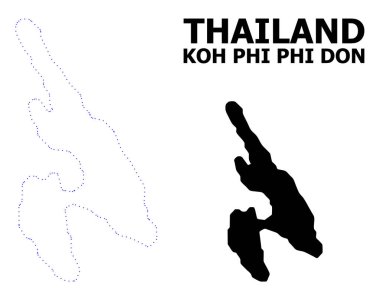 Vektör Kontur Resimli Koh Phi Don Noktalı Haritası