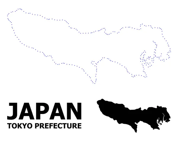 Mapa pontilhado do contorno do vetor da província de Tóquio com nome —  Vetores de Stock
