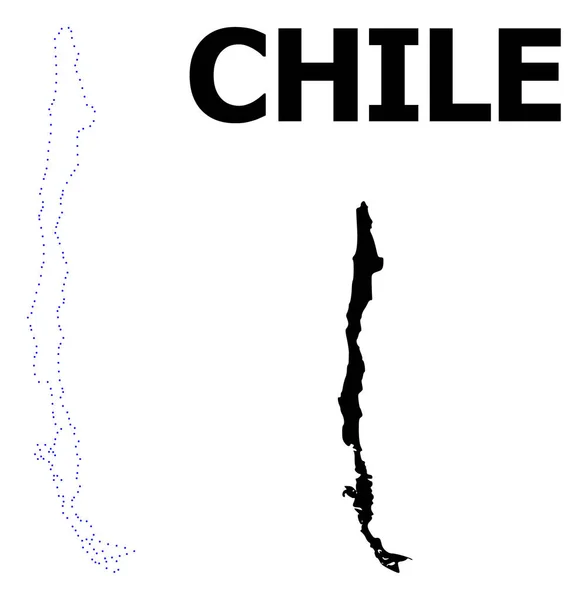 Vektor Contour pontozott Térkép Chile feliratozás — Stock Vector
