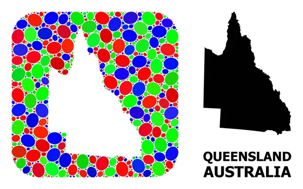 Mozaiková šablona a plná mapa australského Queenslandu — Stockový vektor