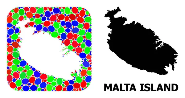 Mosaik Stencil och Solid Karta över Malta Island — Stock vektor