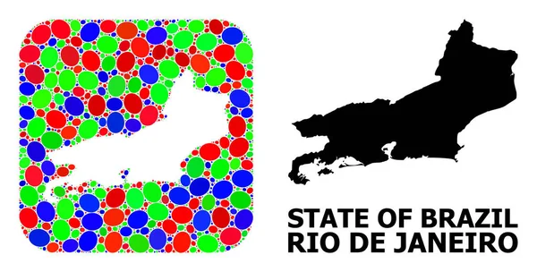Mosaikhåla och fast karta över delstaten Rio de Janeiro — Stock vektor