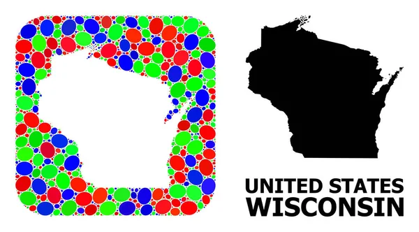 Buco mosaico e mappa solida dello stato del Wisconsin — Vettoriale Stock