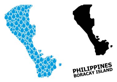 Boracay Su Damlaları ve Solid Haritası 'nın Vektör Kolajı