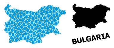 Bulgaristan 'ın Sıvı Düşüşler ve Somut Haritası Vektör Kolajı