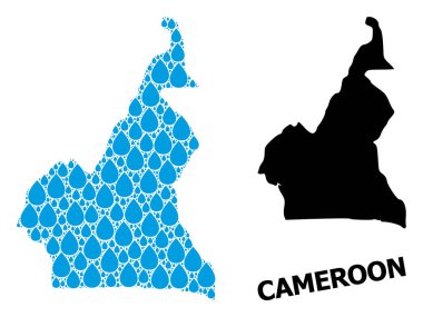 Sıvı Damlalar ve Solid Harita Kamerun Vektör Kolajı