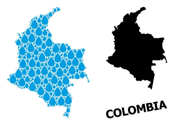 Vektorová kolážová mapa Kolumbie vodních rosy a pevná mapa — Stockový vektor