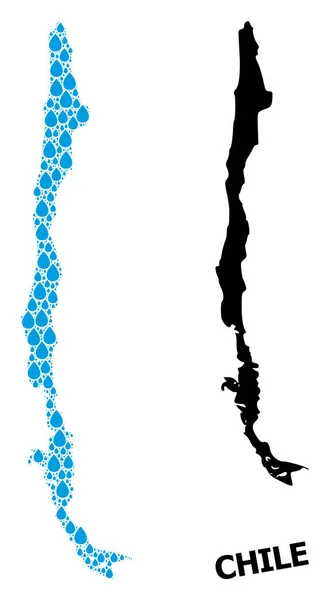 Vector Collage Mapa de Chile de Lágrimas de Agua y Mapa Sólido — Archivo Imágenes Vectoriales