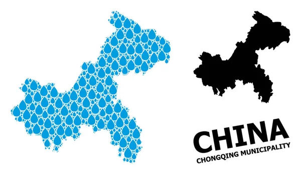 Collage vettoriale Mappa di Chongqing Municipalità di Lacrime Liquide e Mappa Solida — Vettoriale Stock