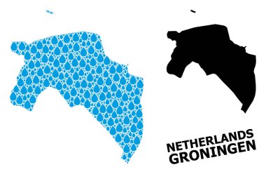 Su Gözyaşları ve Solid Harita Groningen Eyaleti Vektör Kolajı Haritası