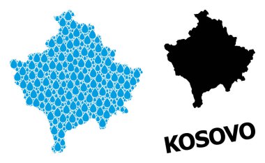 Kosova 'nın Su Damlaları ve Katı Haritası Vektör Mozaik Haritası