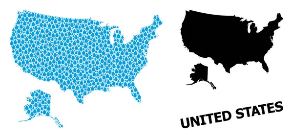 Carte vectorielle des États-Unis et de l'Alaska des roseaux d'eau et carte solide — Image vectorielle