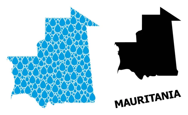 Vector Collage Mapa de Mauritania de Lágrimas Líquidas y Mapa Sólido — Vector de stock