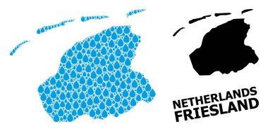 Friesland Eyaletinin Vektör Mozaik Haritası Su Damlaları ve Solid Haritası