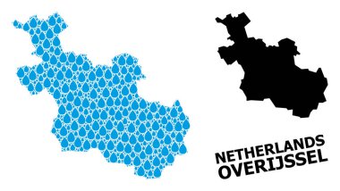 Overijssel Eyaletinin Vektör Mozaik Haritası Sıvı Gözyaşları ve Katı Harita