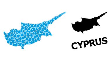 Kıbrıs Adası 'nın Su Damlaları ve Solid Haritası Vektör Kolajı