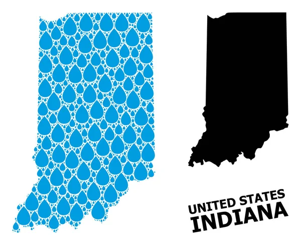 Mapa da Colagem de Vetores do Estado de Indiana de Lágrimas de Água e Mapa Sólido — Vetor de Stock