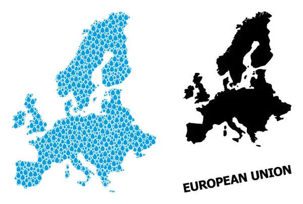 Mapa da Colagem de Vetores da União Euro de Deuses de Água e Mapa Sólido — Vetor de Stock