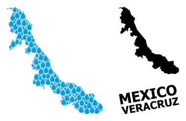Veracruz Su Damlaları ve Solid Haritası Vektör Mozaik Haritası