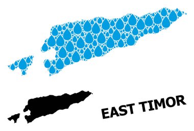 Su damlaları ve Solid Haritanın Doğu Timor Vektör Kolajı Haritası