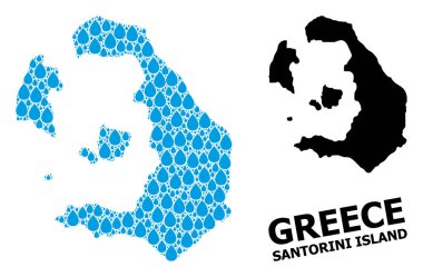 Santorini Adası 'nın Sıvı Damlalar ve Kolaj Haritası