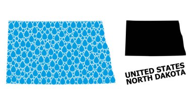 Kuzey Dakota Su Damlaları ve Solid Haritası Vektör Kolajı
