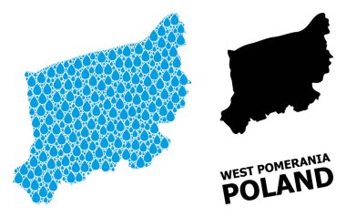 Batı Pomerania Eyaleti Su Damlaları ve Solid Haritası Vektör Kolajı