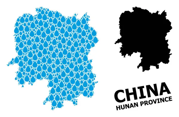 Vector Collage Mapa de Hunan Provincia de Lágrimas de Agua y Mapa Sólido — Vector de stock
