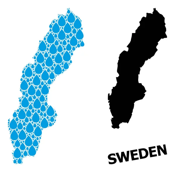 Carte vectorielle de collecte de la Suède de gouttes liquides et carte solide — Image vectorielle
