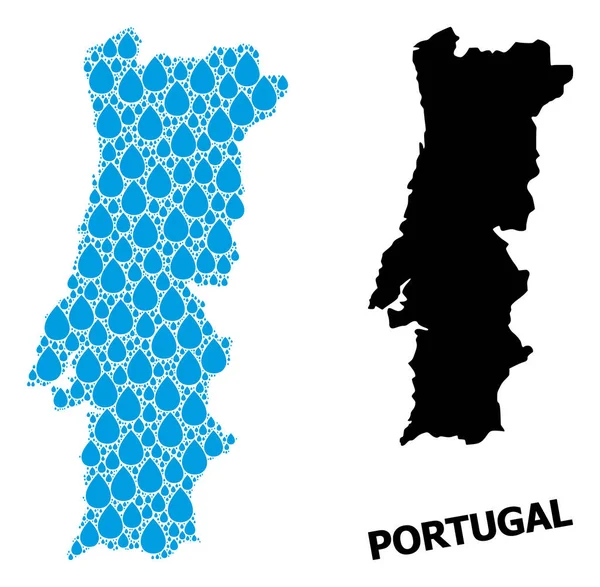 Vector Mosaic Map of Portugal of Water Dews and Solid Map — Stock Vector