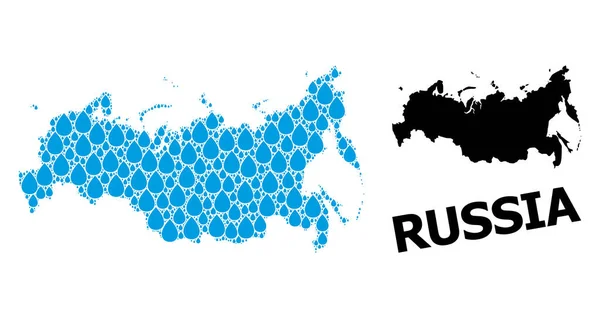 Vektor Collage Karta över Ryssland av flytande droppar och fast karta — Stock vektor