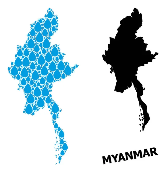 Векторная коллекционная карта Мьянмы, состоящая из водоемов и карт рек — стоковый вектор