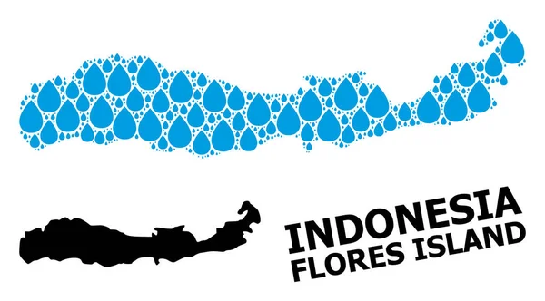 Peta Kolase Vektor Indonesia Pulau Flores Dews Air dan Peta Solid - Stok Vektor