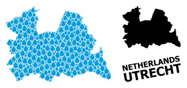 Utrecht Eyaleti Su Damlaları ve Solid Harita Vektör Kolajı Haritası