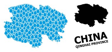 Qinghai Eyaleti 'nin Vektör Mozaik Haritası Sıvı Damlaları ve Katı Harita