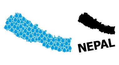 Sıvı Damlalar ve Katı Haritalar Nepal 'inin Vektör Mozaik Haritası