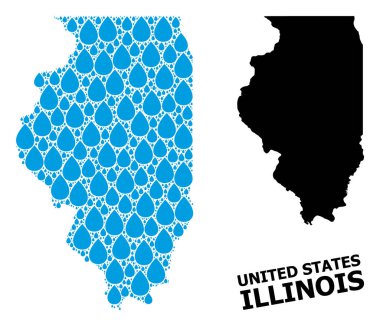 Illinois Eyaleti Su Damlaları ve Solid Haritası Vektör Mozaik Haritası