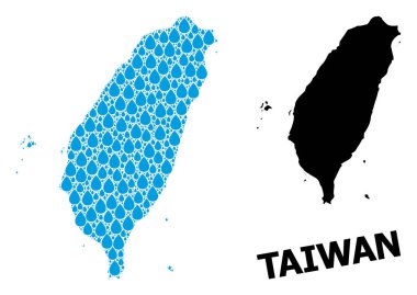 Su Damlaları ve Solid Haritası Tayvan Vektör Kolajı Haritası