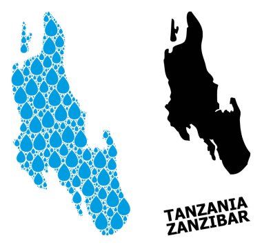 Sıvı Gözyaşları ve Solid Harita Zanzibar Adası Vektör Kolajı Haritası