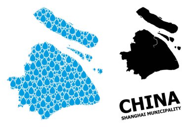 Şangay Sıvı Düşüşleri Belediyesi Vektör Kolajı Haritası ve Katı Harita