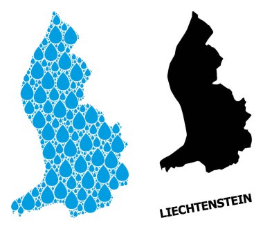 Su Damlaları ve Katı Harita Liechtenstein Vektör Kolajı