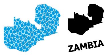 Zambiya Sıvı Düşüşleri ve Solid Haritası Vektör Mozaik Haritası
