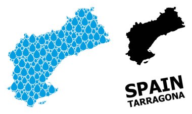 Tarragona 'nın Su Damlaları ve Solid Haritası Vektör Mozaik Haritası