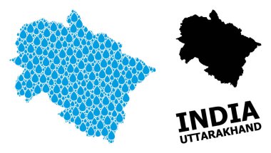 Uttarakhand Sıvı Düşüşlerin Vektör Kolajı Haritası ve Katı Harita