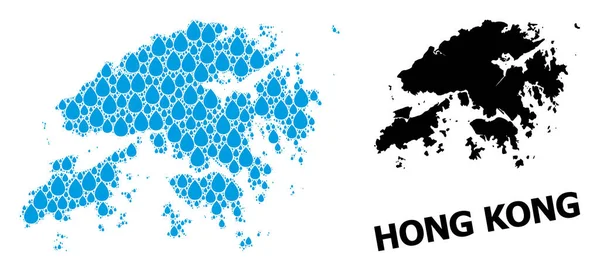 Mappa del collage vettoriale di Hong Kong di rugiada d'acqua e mappa solida — Vettoriale Stock