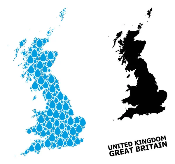 Vector Mosaic Mapa da Grã-Bretanha de orvalho líquido e mapa sólido —  Vetores de Stock